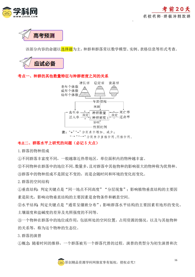 生物（三）-2024年高考考前20天终极冲刺攻略_2024高考押题卷_62024学科网全系列_21学科网高考考前终极攻略_生物-2024年高考考前20天终极冲刺攻略