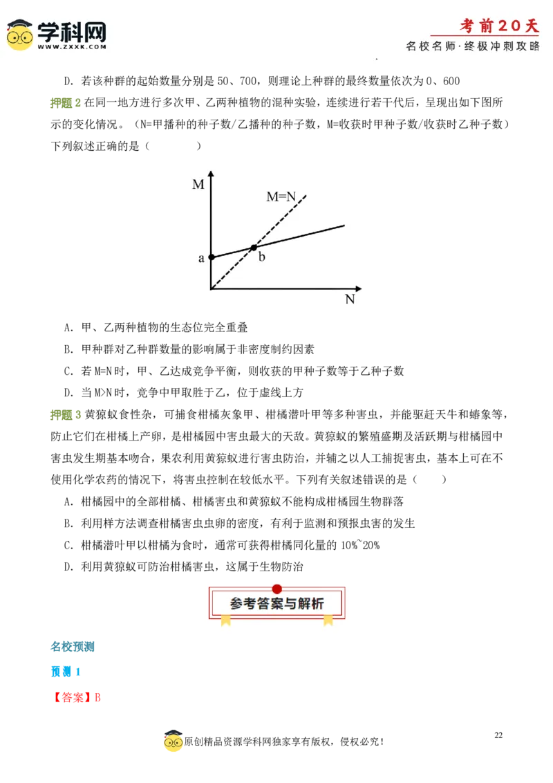 生物（三）-2024年高考考前20天终极冲刺攻略_2024高考押题卷_62024学科网全系列_21学科网高考考前终极攻略_生物-2024年高考考前20天终极冲刺攻略