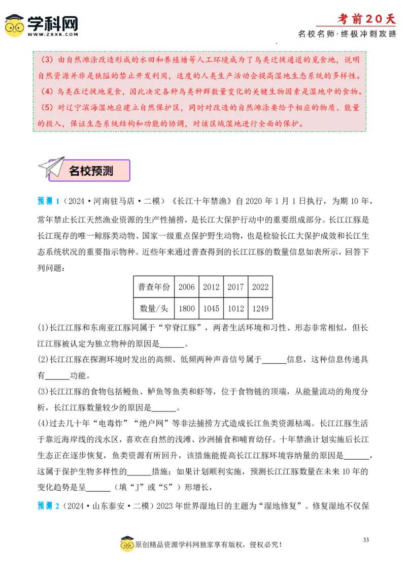 生物（三）-2024年高考考前20天终极冲刺攻略_2024高考押题卷_62024学科网全系列_21学科网高考考前终极攻略_生物-2024年高考考前20天终极冲刺攻略