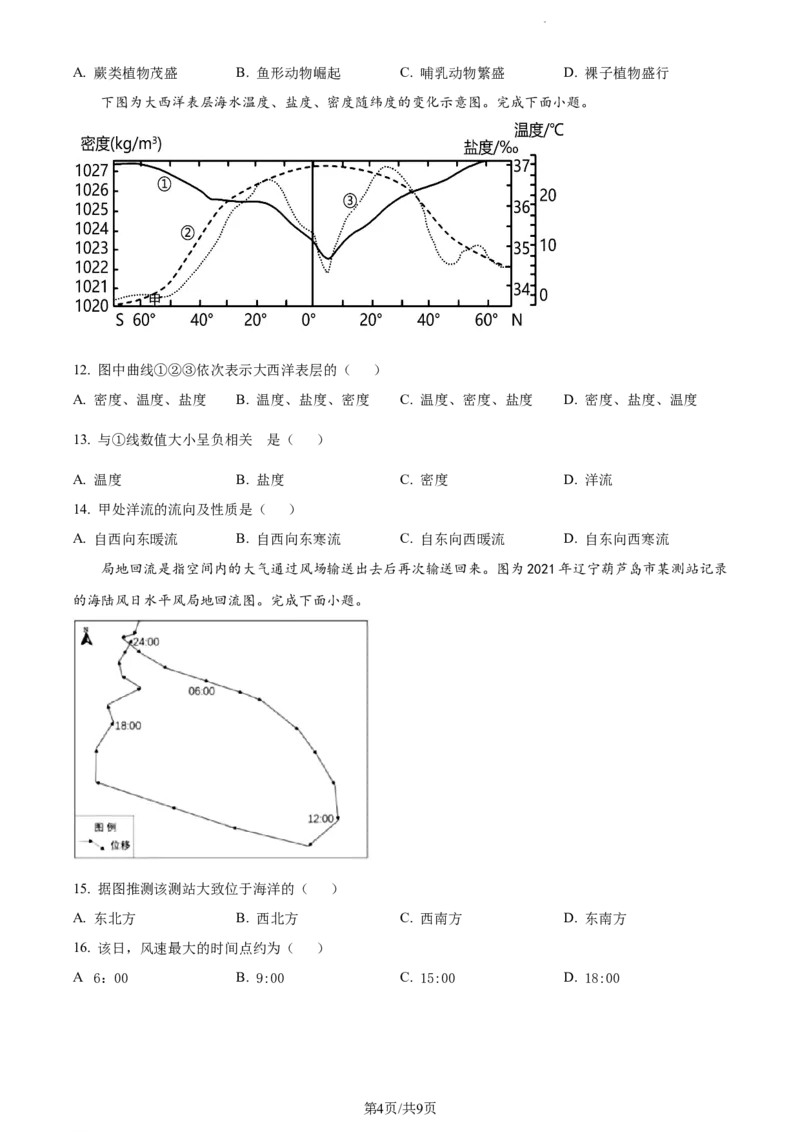 精品解析：江苏省基地大联考2023-2024学年高三上学期第一次质量监测地理试题（原卷版）_2023年9月_01每日更新_16号_2024届江苏省基地大联考高三上学期第一次质量监测