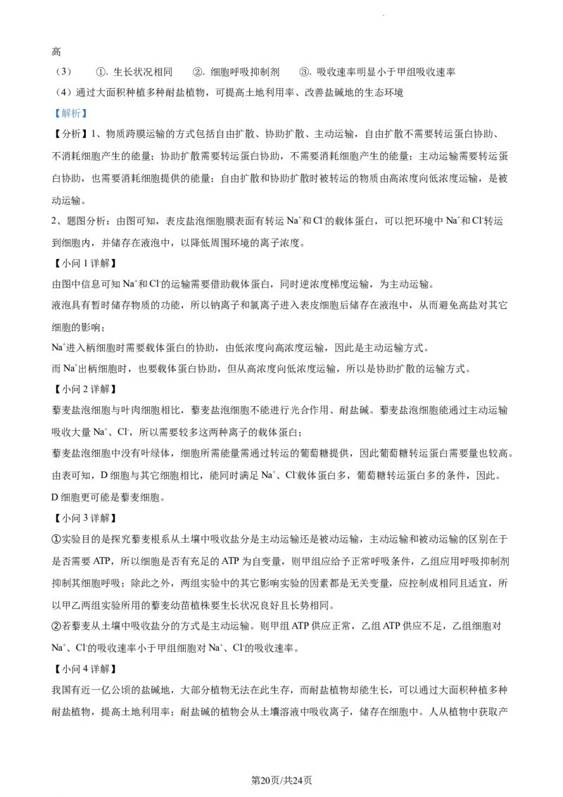 精品解析：江苏省常州市联盟学校2023-2024学年高三10月学情调研生物试题（解析版）(1)_2023年10月_0210月合集_2024届江苏省常州市联盟学校高三上学期10月学情调研