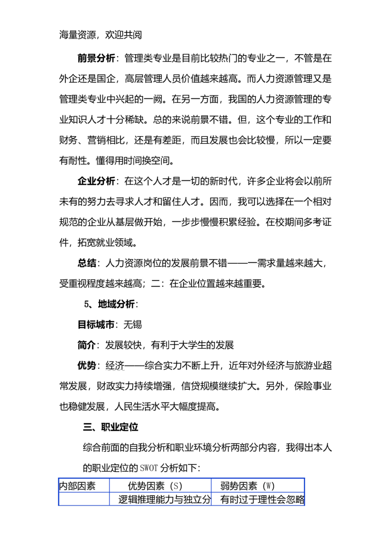 人力资源管理专业的职业生涯规划书-DOC_E6-职业规划_42人力资源专业