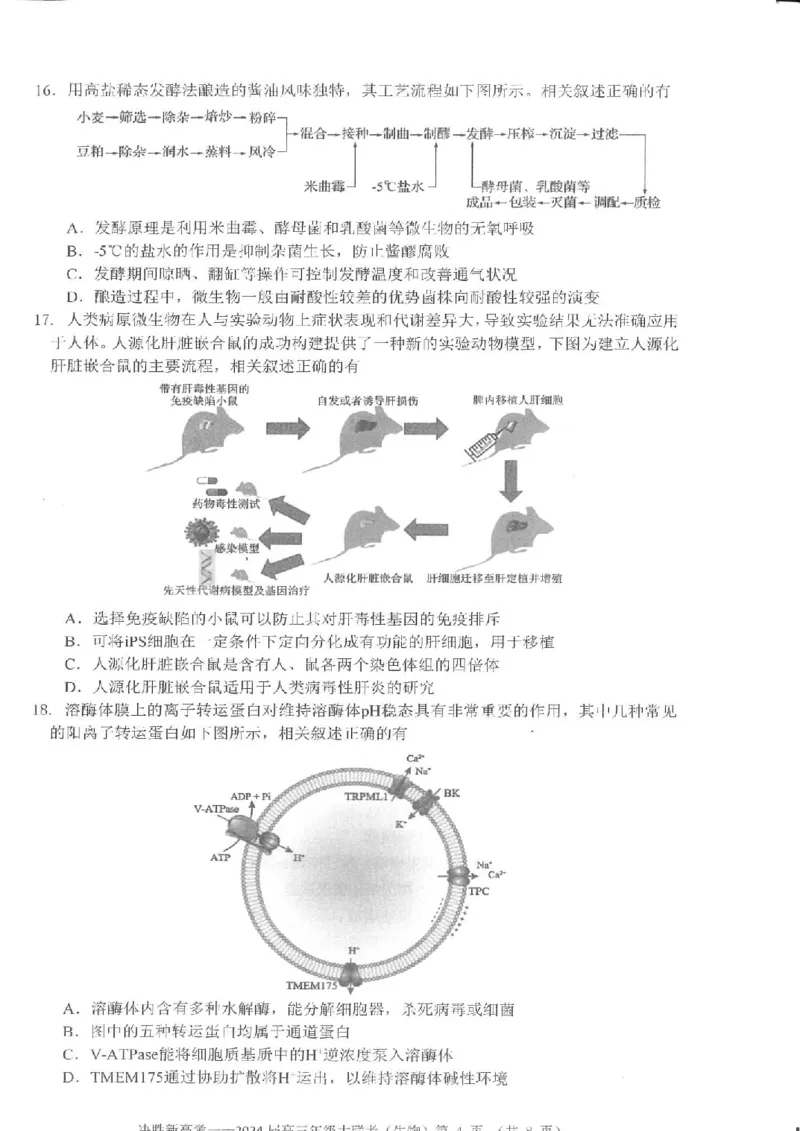江苏省决胜新高考2024届高三上学期10月大联考生物(1)_2023年10月_01每日更新_16号_2024届江苏省决胜新高考高三上学期10月大联考