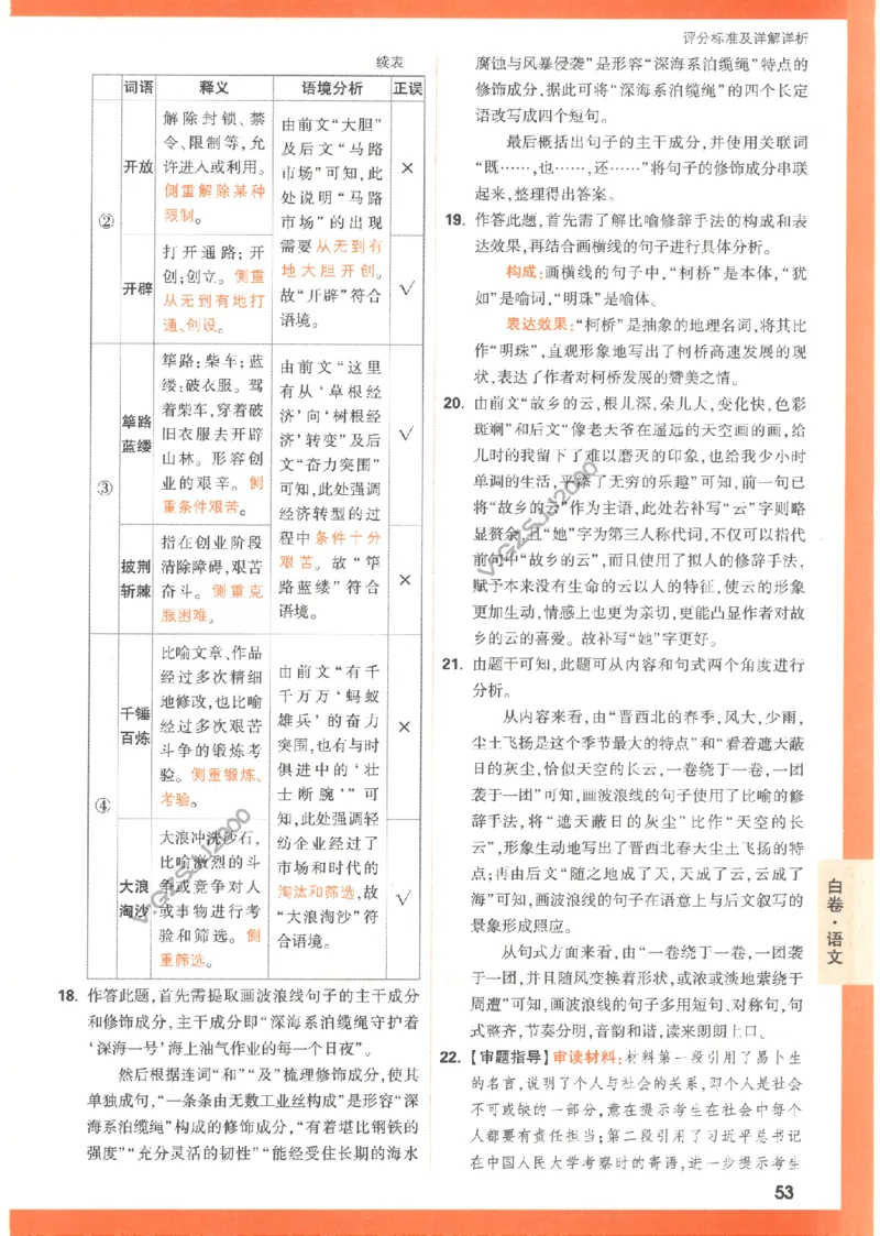 白卷答案-语文（全国版）_2023高考押题卷_腾远黑白卷（官方只发售理科及新高考版本）_理科版_2023年《腾远高考黑白卷》语文（全国版）