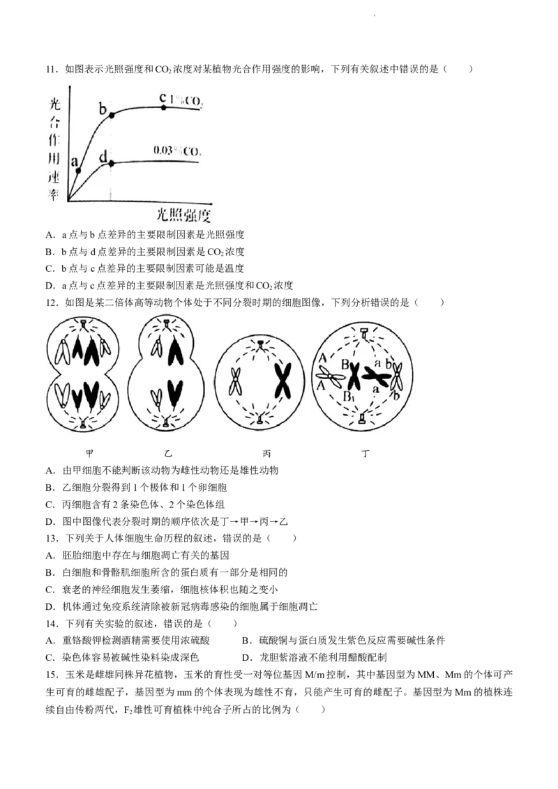 辽宁省锦州市渤海大学附属高级中学2024届高三上学期第二次考试生物(1)_2023年10月_01每日更新_14号_2024届辽宁省锦州市渤海大学附属高级中学高三上学期第二次考试