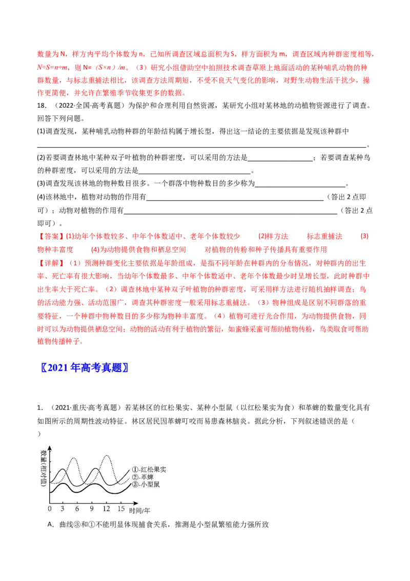 专题21种群、群落（解析卷）_近10年高考真题汇编（必刷）_十年（2014-2024）高考生物真题分项汇编（全国通用）_十年（2014-2023）高考生物真题分项汇编（全国通用）