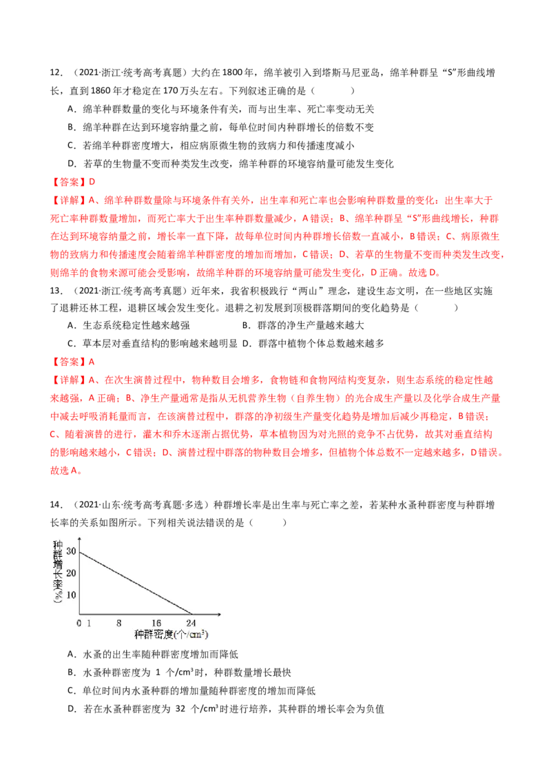 专题21种群、群落（解析卷）_近10年高考真题汇编（必刷）_十年（2014-2024）高考生物真题分项汇编（全国通用）_十年（2014-2023）高考生物真题分项汇编（全国通用）