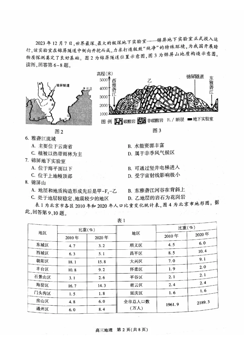 2024北京朝阳高三一模地理试题及答案(1)_2024年4月_024月合集_2024届北京市朝阳区高三一模