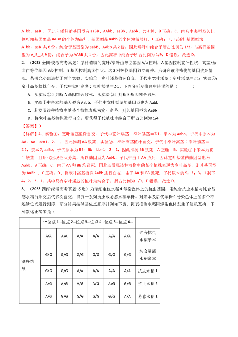 专题12基因的自由组合定律（解析卷）_近10年高考真题汇编（必刷）_十年（2014-2024）高考生物真题分项汇编（全国通用）_十年（2014-2023）高考生物真题分项汇编（全国通用）