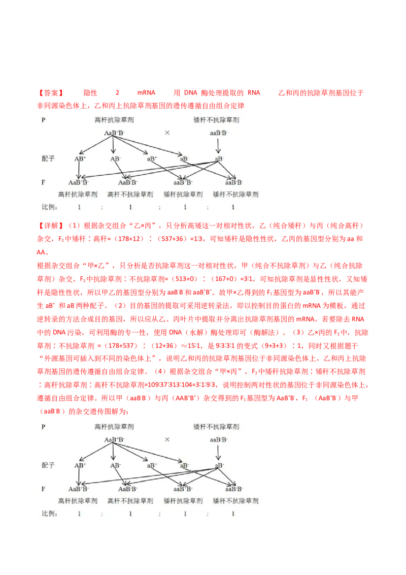 专题12基因的自由组合定律（解析卷）_近10年高考真题汇编（必刷）_十年（2014-2024）高考生物真题分项汇编（全国通用）_十年（2014-2023）高考生物真题分项汇编（全国通用）