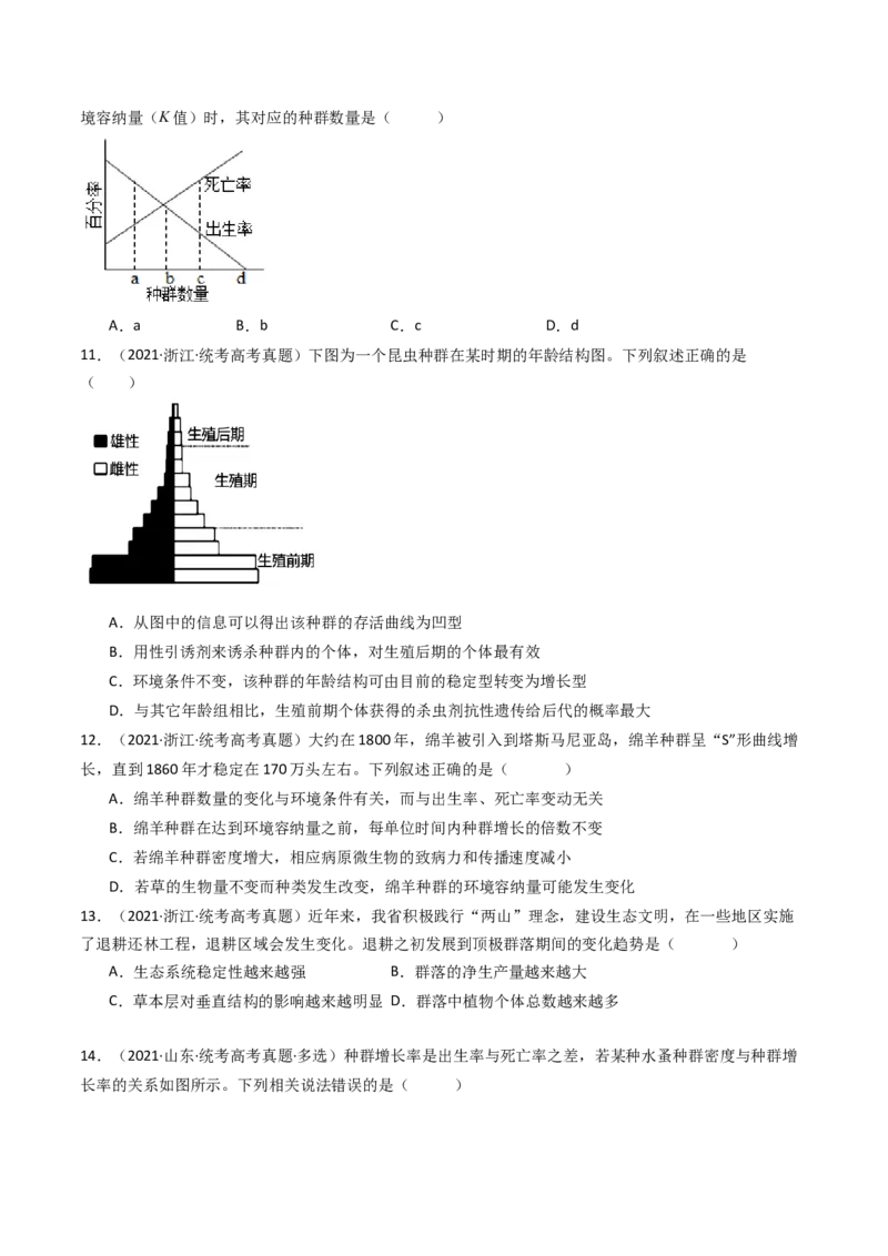 专题21种群、群落（原卷卷）_近10年高考真题汇编（必刷）_十年（2014-2024）高考生物真题分项汇编（全国通用）_十年（2014-2023）高考生物真题分项汇编（全国通用）