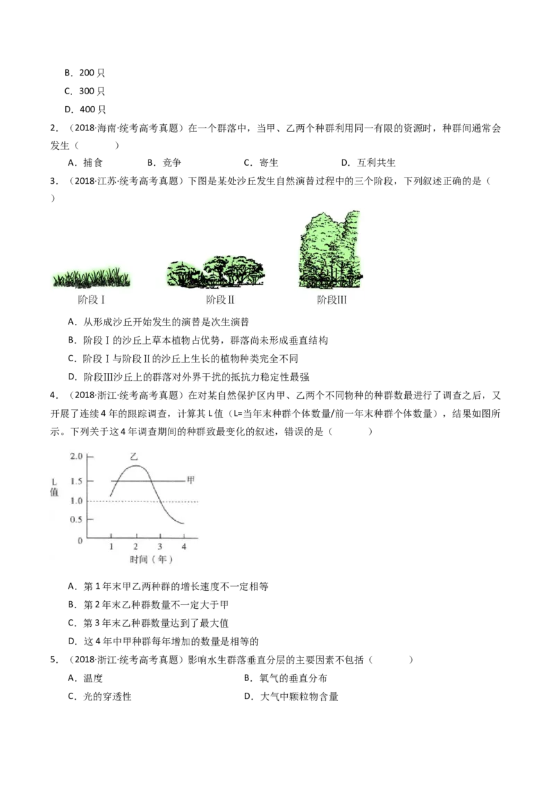 专题21种群、群落（原卷卷）_近10年高考真题汇编（必刷）_十年（2014-2024）高考生物真题分项汇编（全国通用）_十年（2014-2023）高考生物真题分项汇编（全国通用）
