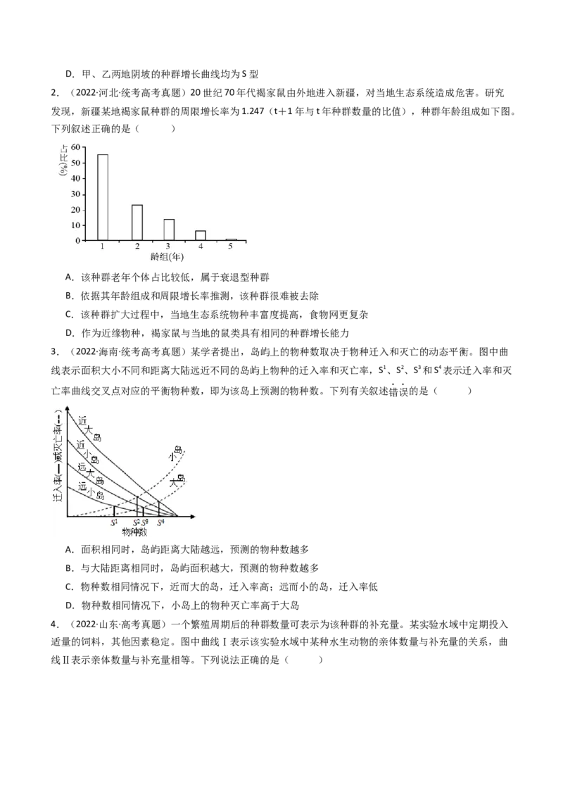 专题21种群、群落（原卷卷）_近10年高考真题汇编（必刷）_十年（2014-2024）高考生物真题分项汇编（全国通用）_十年（2014-2023）高考生物真题分项汇编（全国通用）