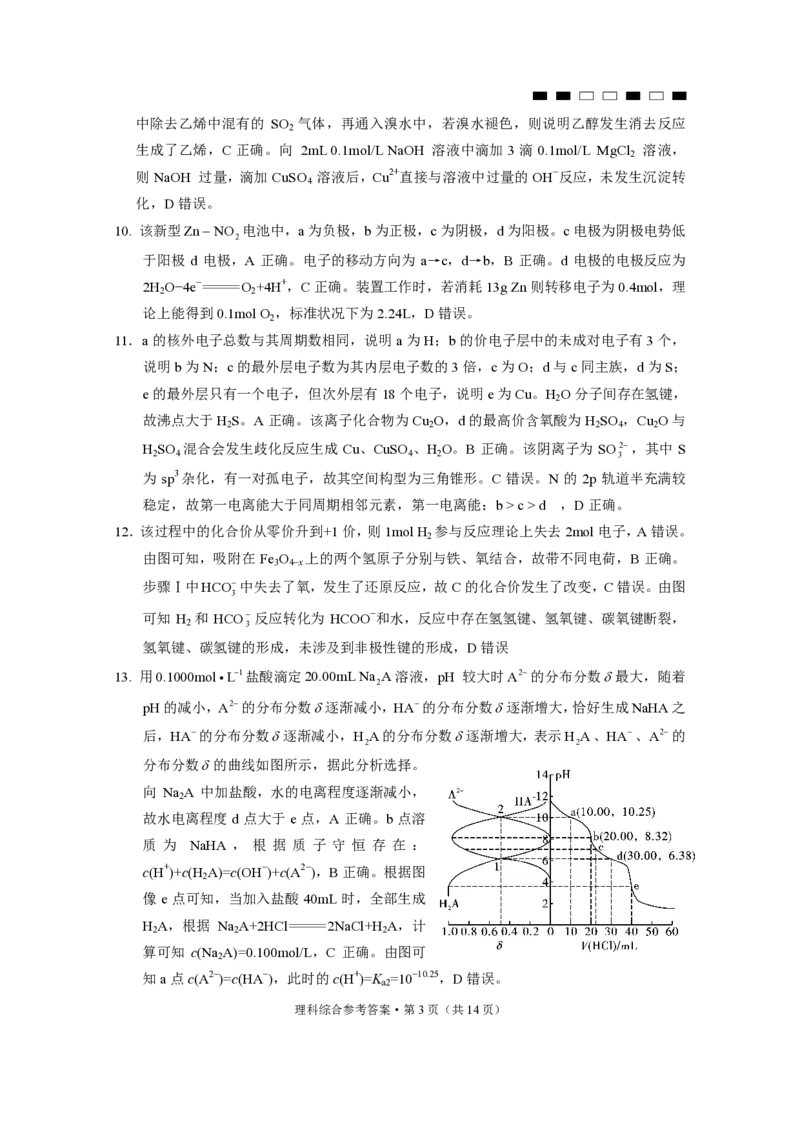2024届云南三校高考备考实用性联考卷（六）理综-答案_2024年2月_01每日更新_24号_2024届云南省三校高考备考实用性联考卷（六）