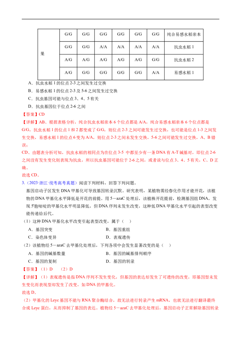 专题12变异、育种与进化-五年（2019-2023）高考生物真题分项汇编（全国通用）（解析版）_赠送：2008-2024全套高考真题_高考生物真题