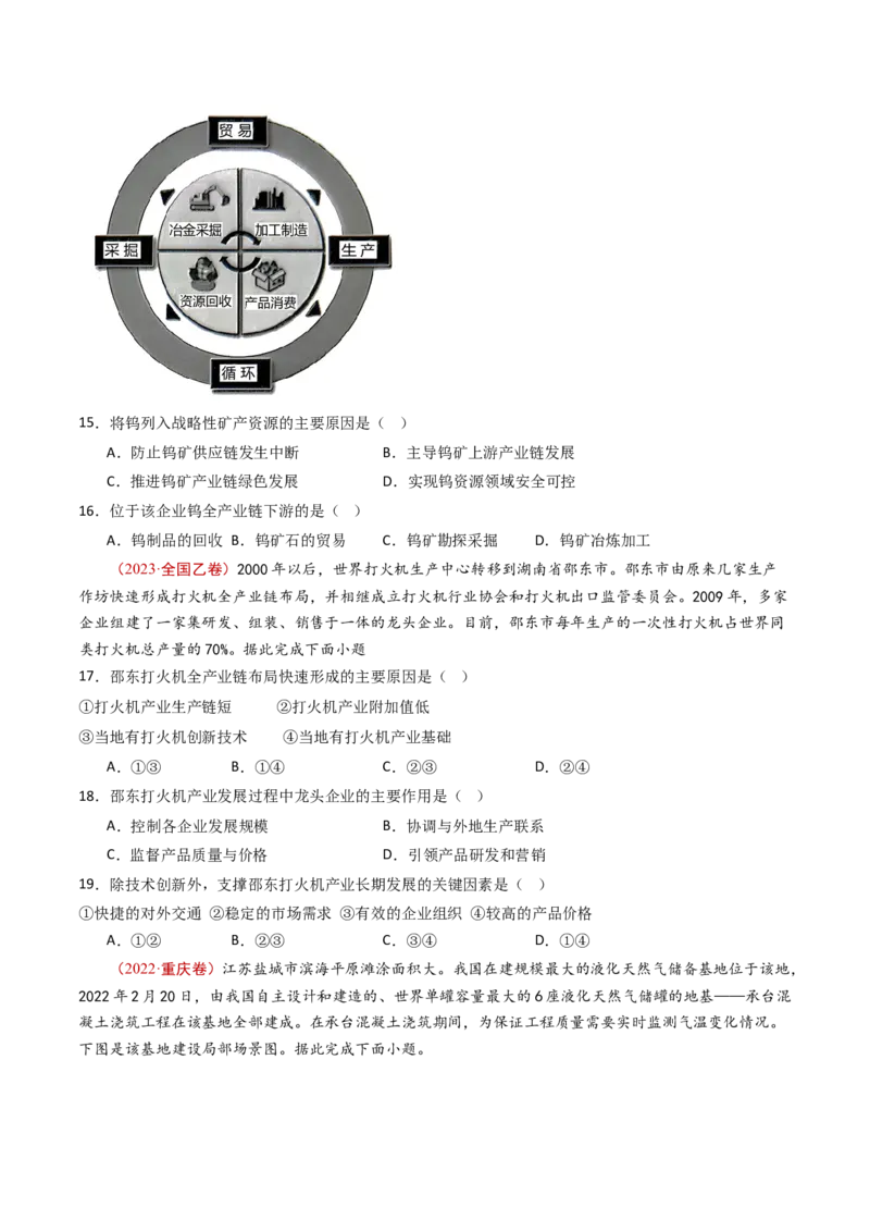 专题11区域产业活动-十年（2014-2023）高考地理真题分项汇编（学生卷）_近10年高考真题汇编（必刷）_十年（2014-2024）高考地理真题分项汇编（全国通用）