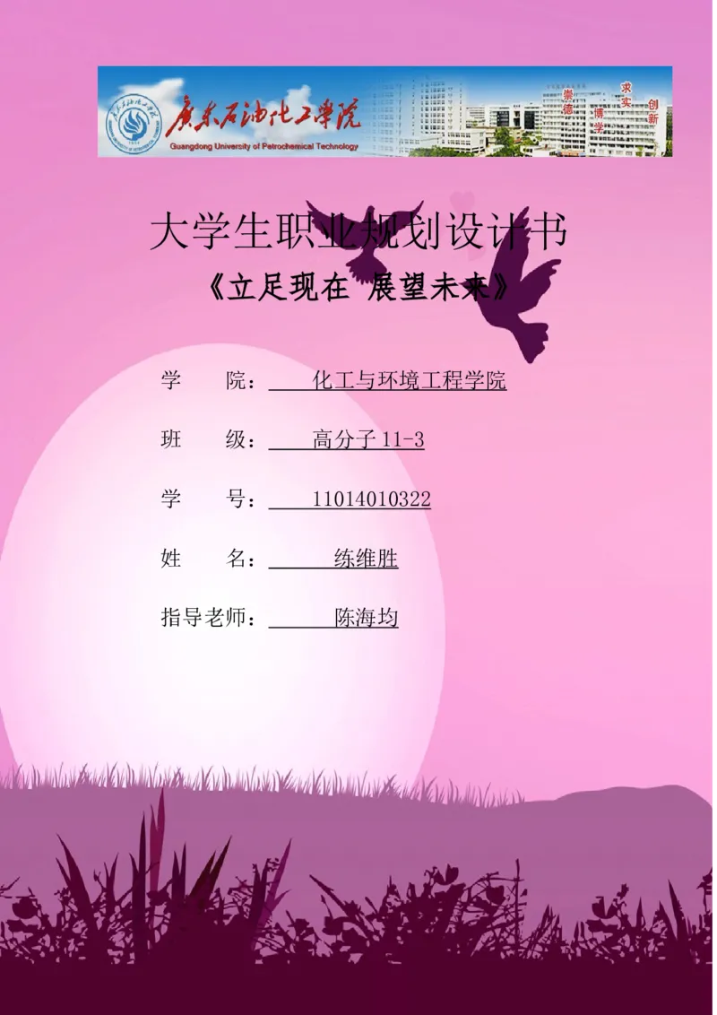 《大学生职业生涯规划书》封面_E6-职业规划_66环境专业