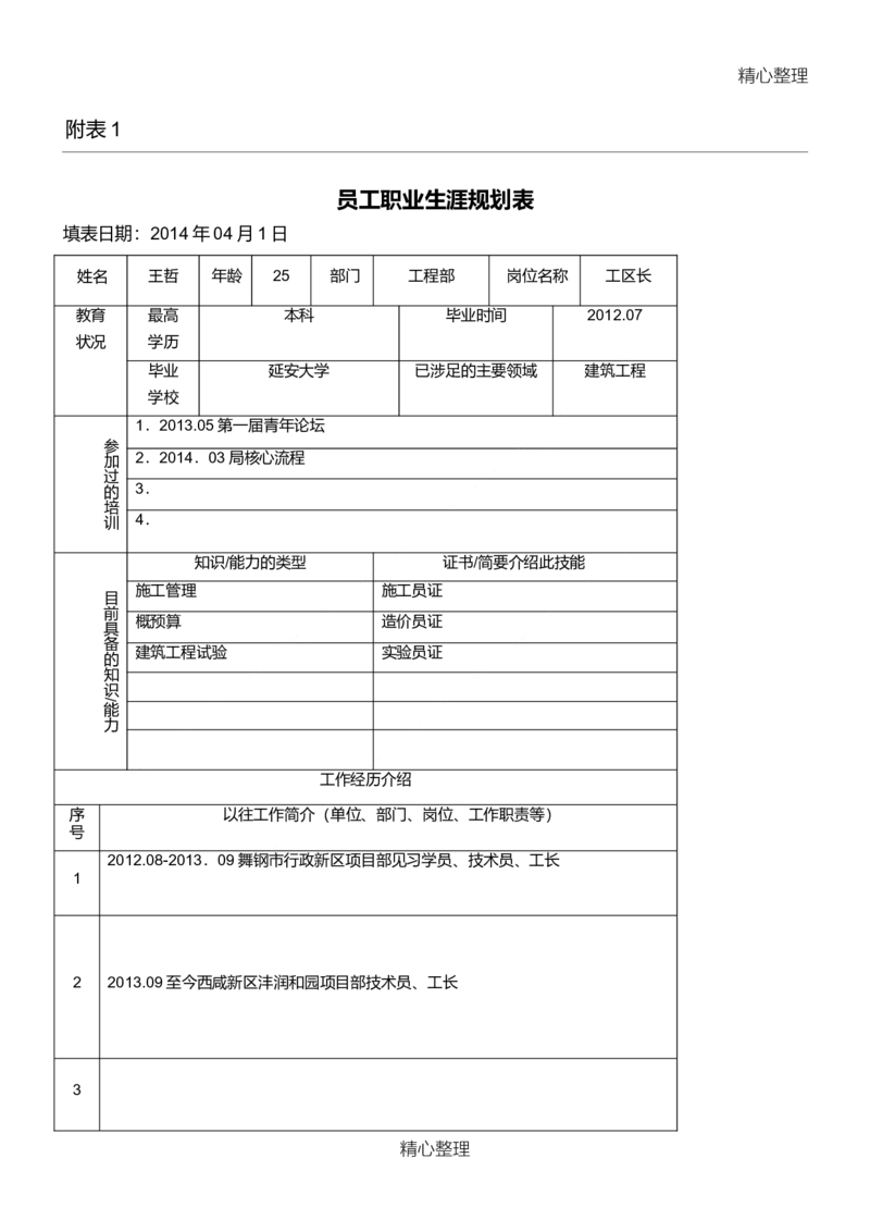 员工职业生涯规划表附表1、2_E6-职业规划_94其他专业