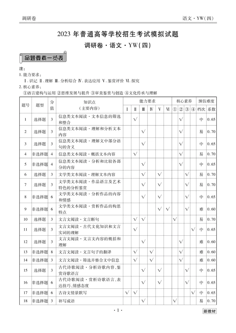 语文答案_2023高考押题卷_32023高考衡水金卷先享题调研卷_新教材版_调研卷&middot;语文