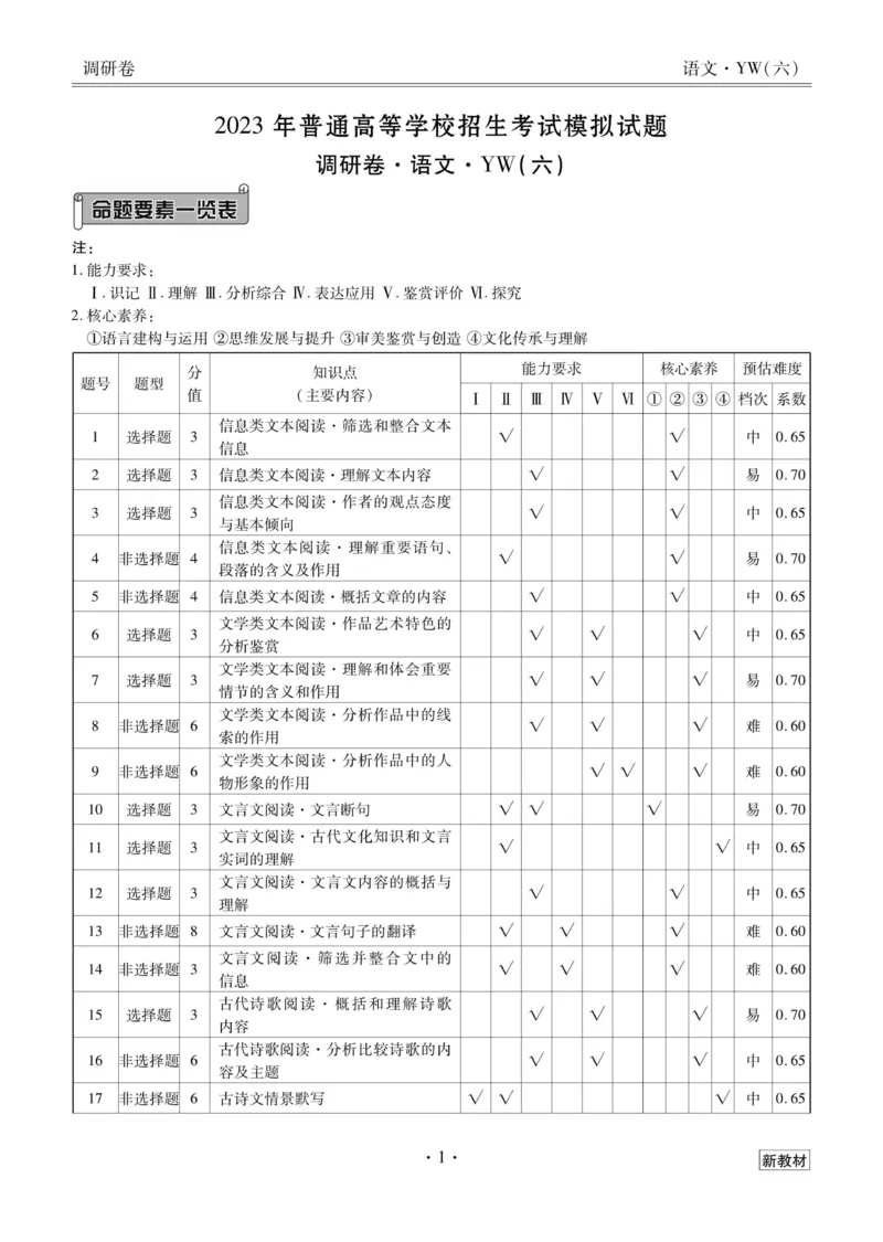 语文答案_2023高考押题卷_32023高考衡水金卷先享题调研卷_新教材版_调研卷&middot;语文