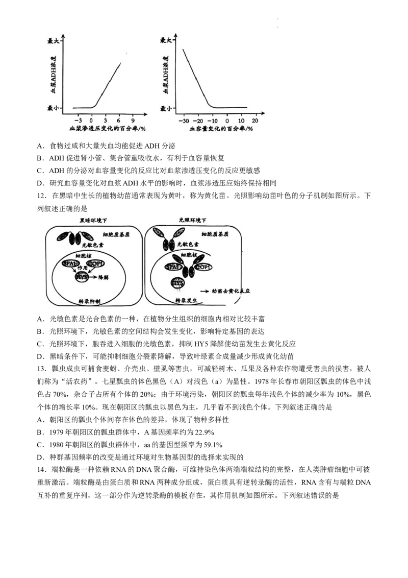2024届吉林省长春市东北师范大学附属中学高三下学期第六次模拟考试生物试卷_2024年5月_01按日期_28号_2024届吉林东北师大附中高三下第六次模拟考试