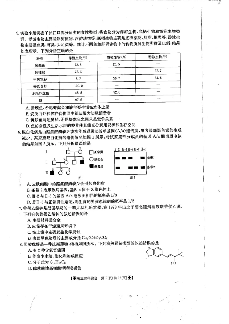 2024届四川金太阳高三2月联考-理科综合(1)_2024年3月_013月合集_2024届四川省金太阳高三下学期开学考试