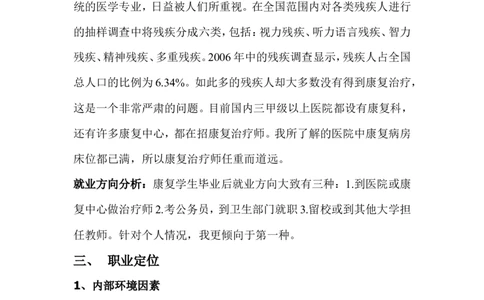 康复治疗学职业生涯规划书_E6-职业规划_56医疗康复专业