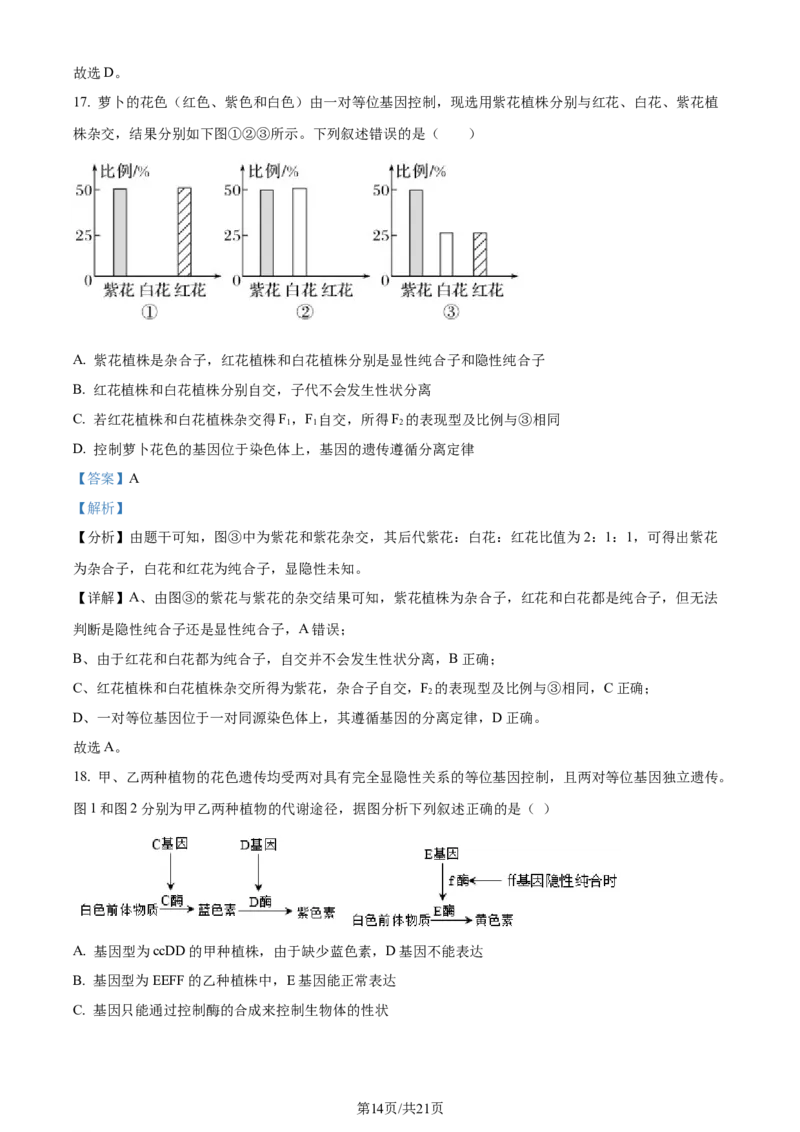 精品解析：湖北省重点高中智学联盟2023-2024学年高三10月联考生物试题（解析版）(1)_2023年10月_0210月合集_2024届湖北省重点高中智学联盟高三上学期10月联考