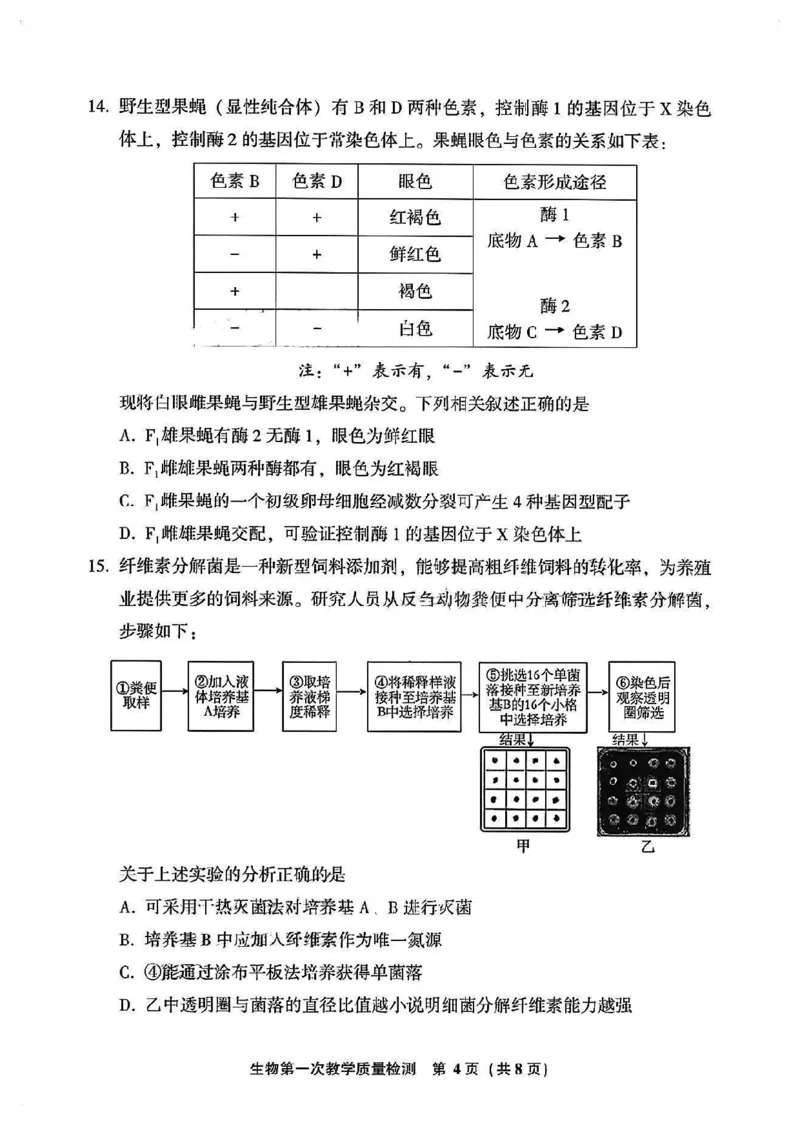 福建省漳州市2023-2024学年高三上学期第一次教学质量检测生物试题(1)_2023年9月_029月合集_2024届福建省漳州市高三上学期第一次教学质量检测