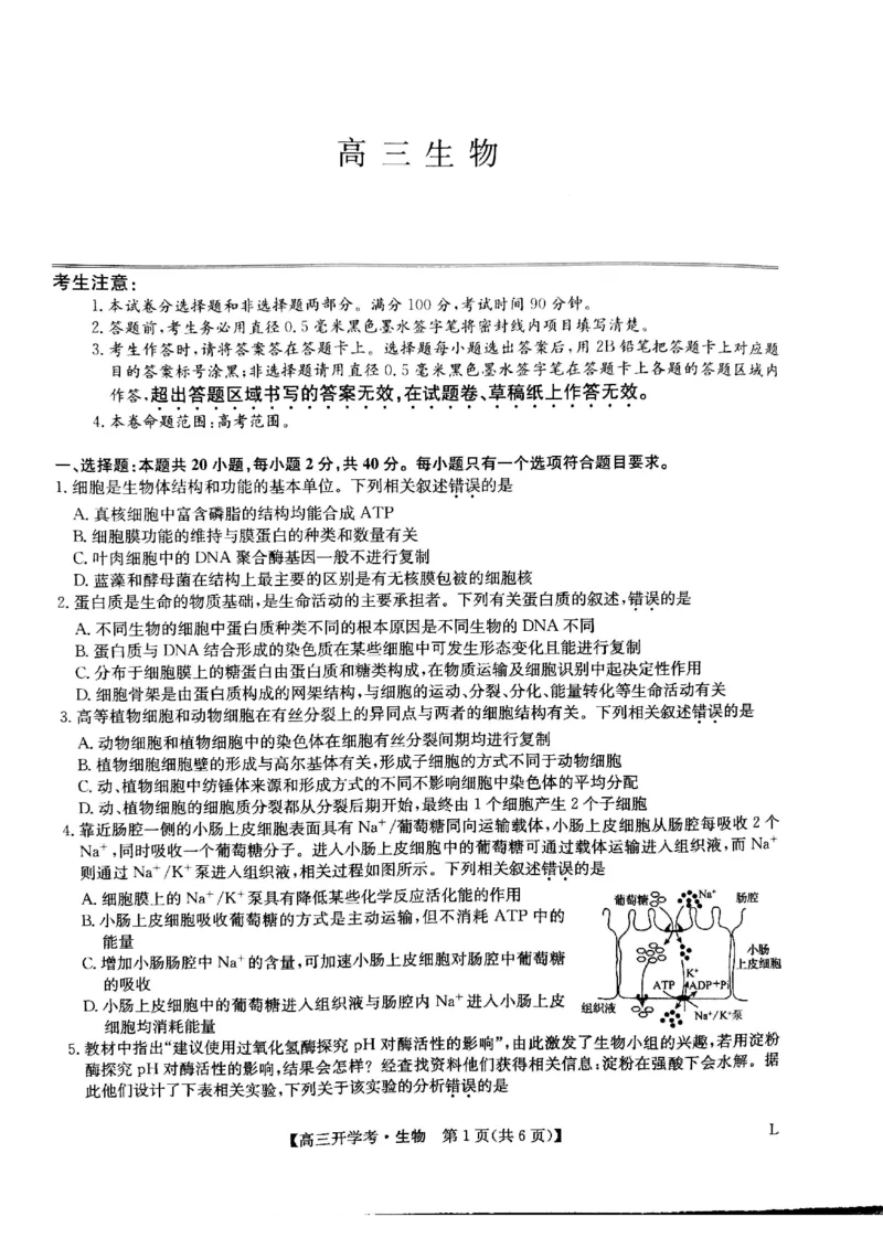 生物试题(1)_2023年7月_027月合集_2023届九师联盟高三开学考试(老高考）