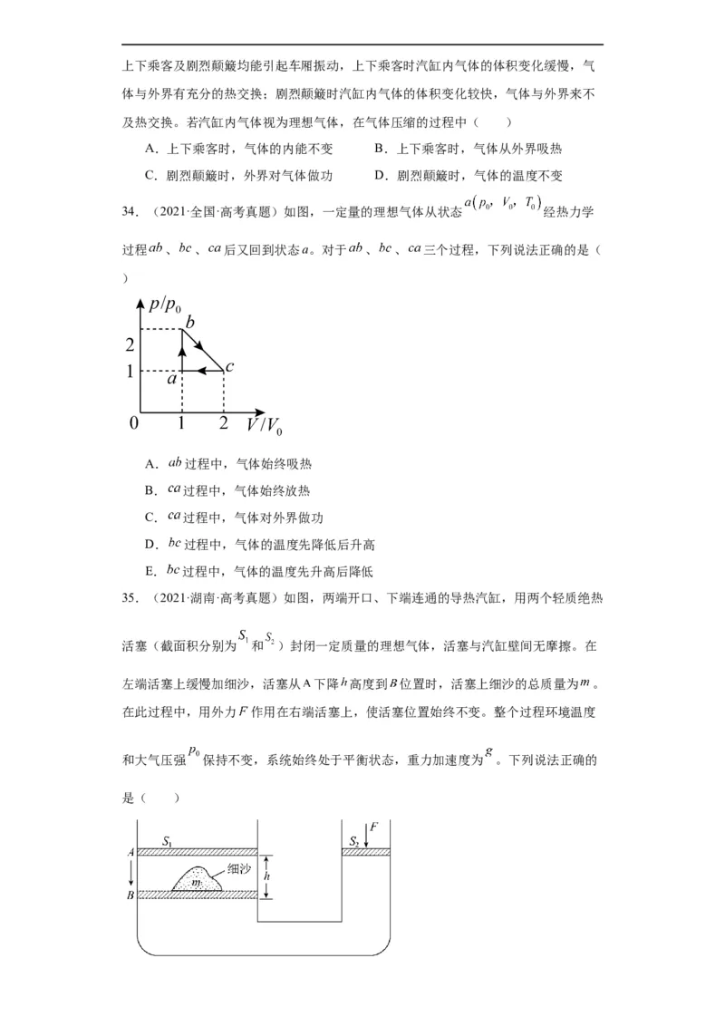 专题15热学(原卷版)_赠送：2008-2024全套高考真题_高考物理真题_送高考物理五年真题(2019-2023)分项汇编（全国通用）
