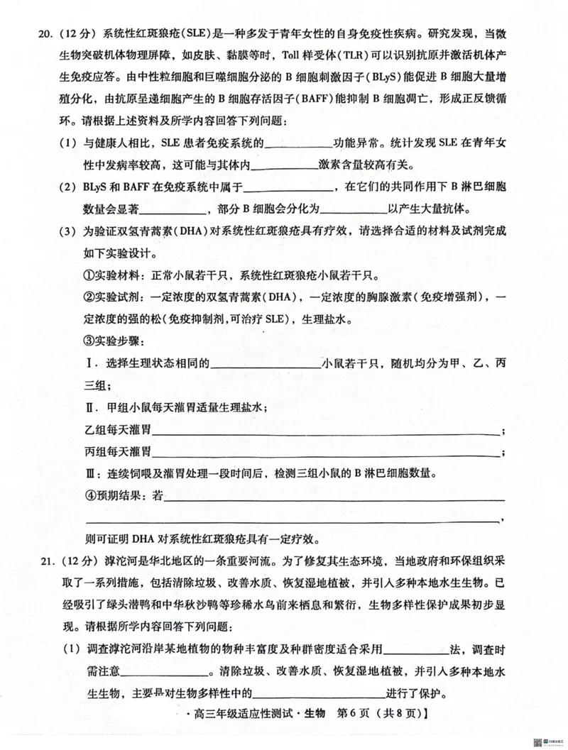 2024届河北省高三下学期适应性测试（二模）生物试题(1)_2024年4月_024月合集_2024届河北省高三下学期适应性测试（二模）