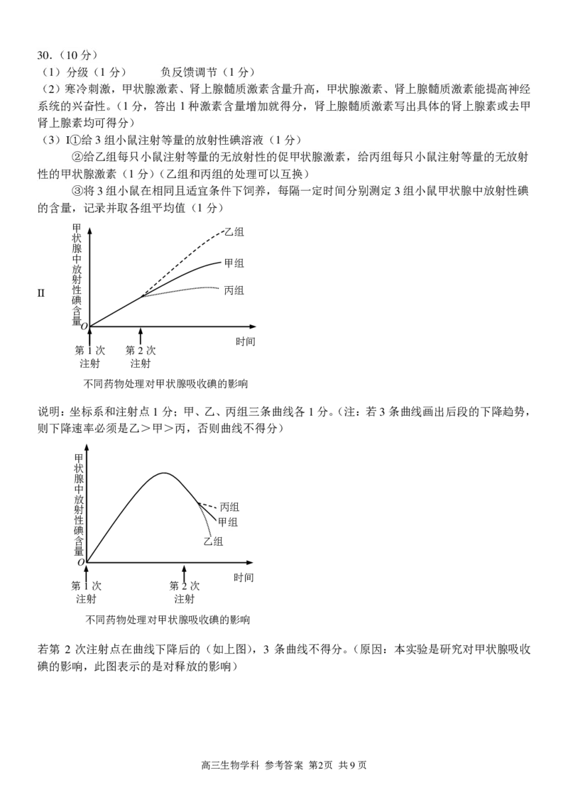 高三生物学科参考答案与评分细则_2023年7月_01每日更新_31号_2023届浙江省七彩阳光新高考研究联盟高三上学期返校联考