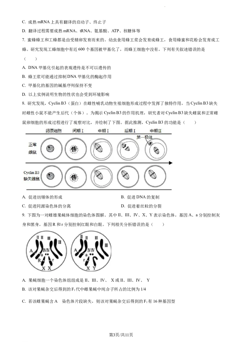 精品解析：江苏省常州市联盟学校2023-2024学年高三10月学情调研生物试题（原卷版）(1)_2023年10月_0210月合集_2024届江苏省常州市联盟学校高三上学期10月学情调研