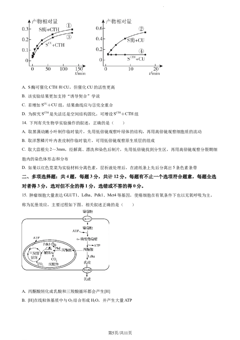 精品解析：江苏省常州市联盟学校2023-2024学年高三10月学情调研生物试题（原卷版）(1)_2023年10月_0210月合集_2024届江苏省常州市联盟学校高三上学期10月学情调研