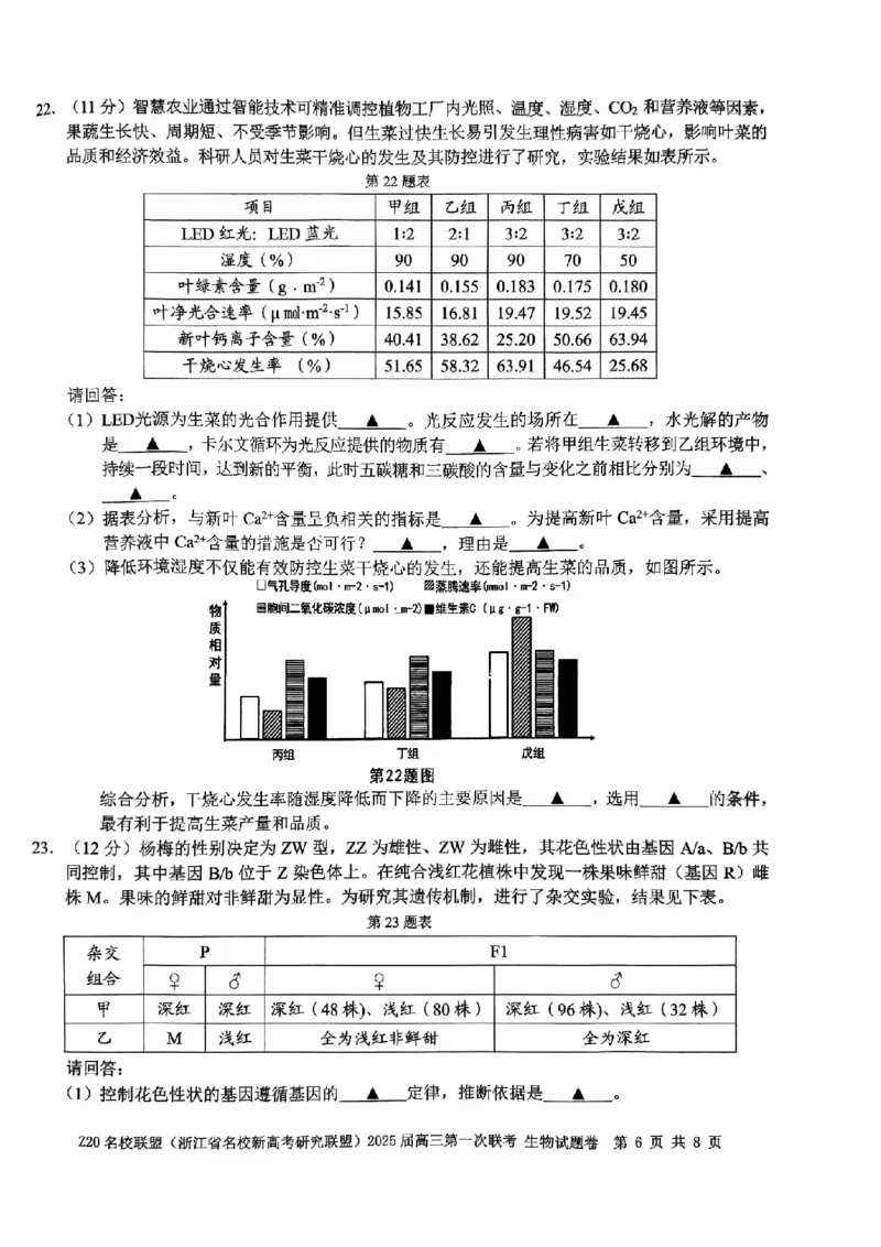 2025届Z20名校联盟(浙江省名校新高考研究联盟)高三第一次联考生试卷及答案(1)_8月_2408242025届Z20名校联盟(浙江省名校新高考研究联盟)高三第一次联考