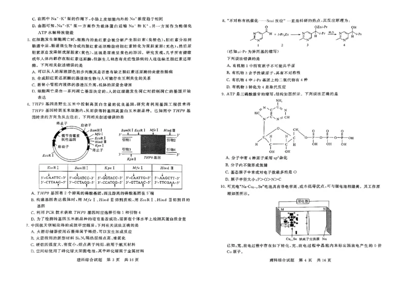 2024届山西高三第二次学业质量评价理科综合试题_2024年3月_013月合集_2024届山西省高三第二次学业质量评估_山西省2024届高三第二次学业质量评估理综