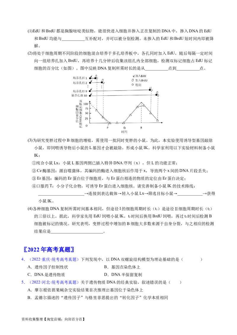 专题08遗传的分子基础-五年（2019-2023）高考生物真题分项汇编（全国通用）（原卷版）_赠送：2008-2024全套高考真题_高考生物真题_送高考生物五年真题(2019-2023)分项汇编（全国通用）