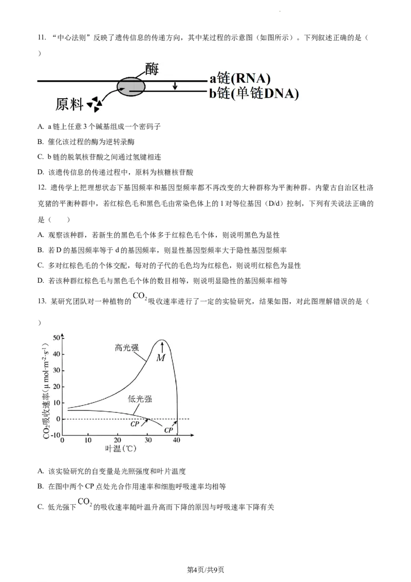 精品解析：贵州省贵阳市一中2023-2024学年高三10月月考生物试题（原卷版）(1)_2023年10月_0210月合集_2024届贵州省贵阳市第一中学高三上学期高考适应性月考（二）