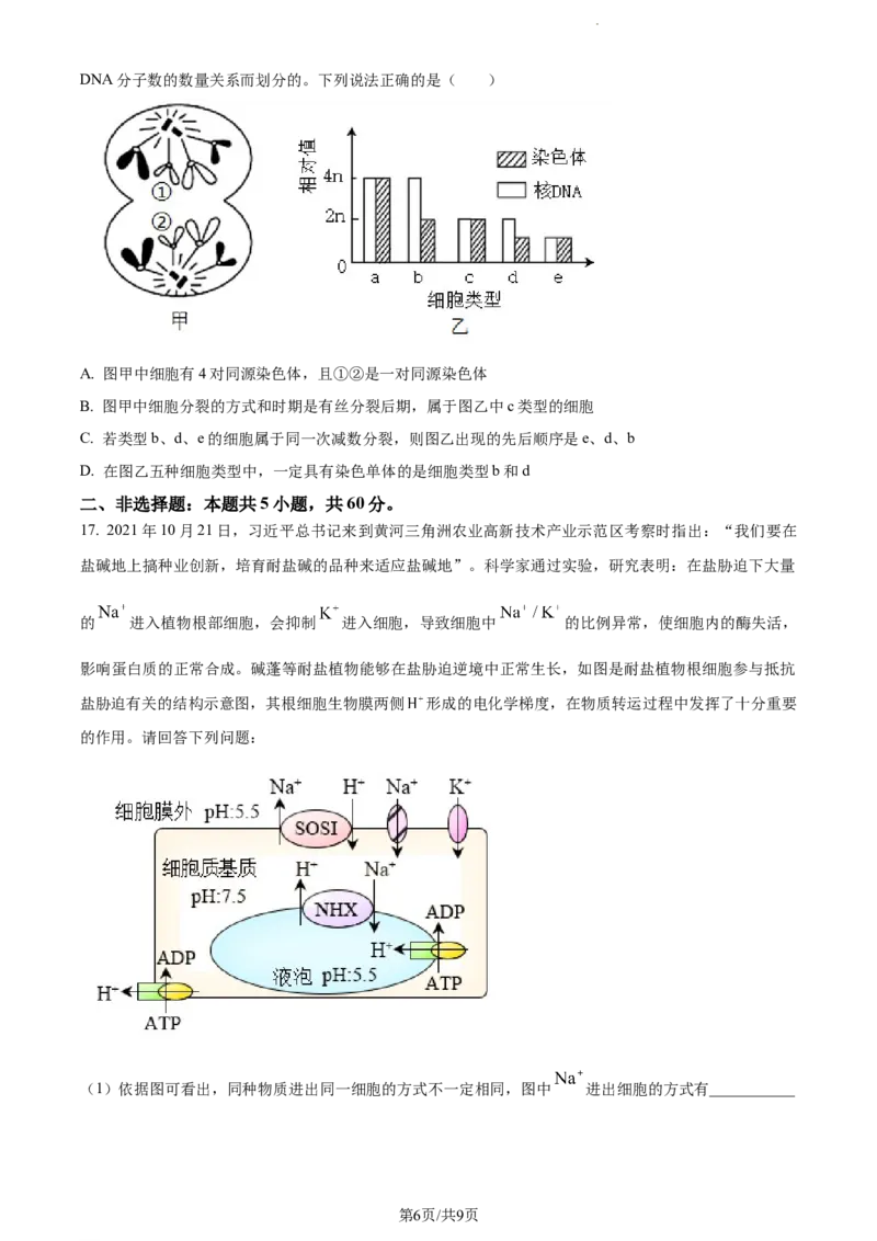 精品解析：贵州省贵阳市一中2023-2024学年高三10月月考生物试题（原卷版）(1)_2023年10月_0210月合集_2024届贵州省贵阳市第一中学高三上学期高考适应性月考（二）