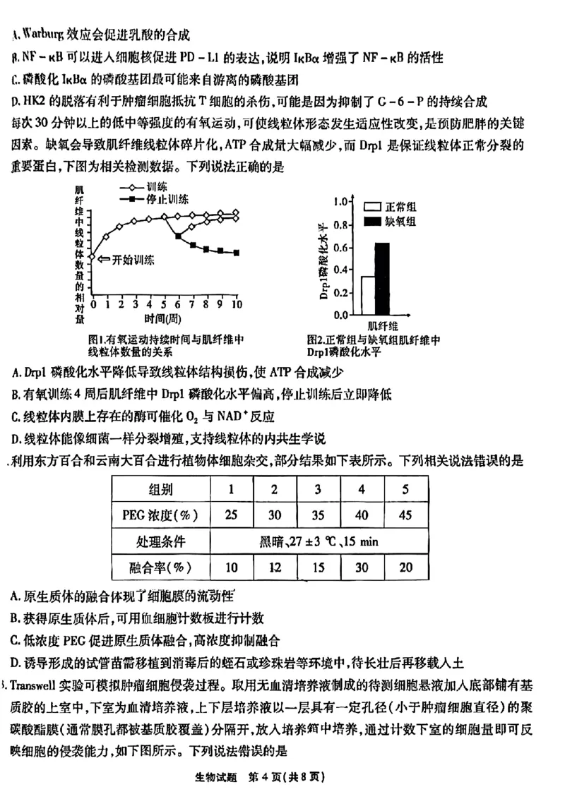 重庆市南开中学校2023-2024学年高三上学期开学考试生物(1)_2023年9月_029月合集_2024届重庆市南开中学校高三上学期开学考试