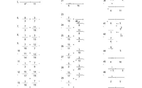 分数加法第21-50篇_编码0121-6年级数学口算计算_口算题（适合5年级）_分数-加法（200篇）_（分数）加法高级（100篇）