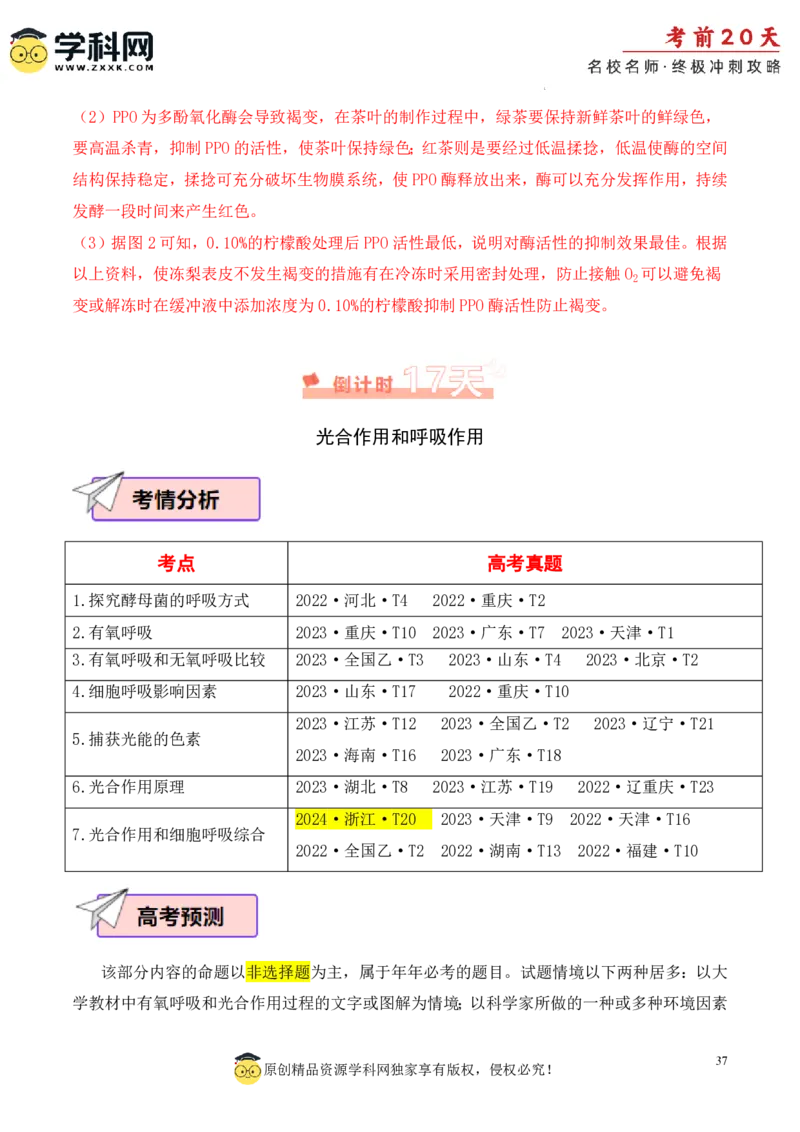 生物（一）-2024年高考考前20天终极冲刺攻略_2024高考押题卷_62024学科网全系列_21学科网高考考前终极攻略_生物-2024年高考考前20天终极冲刺攻略