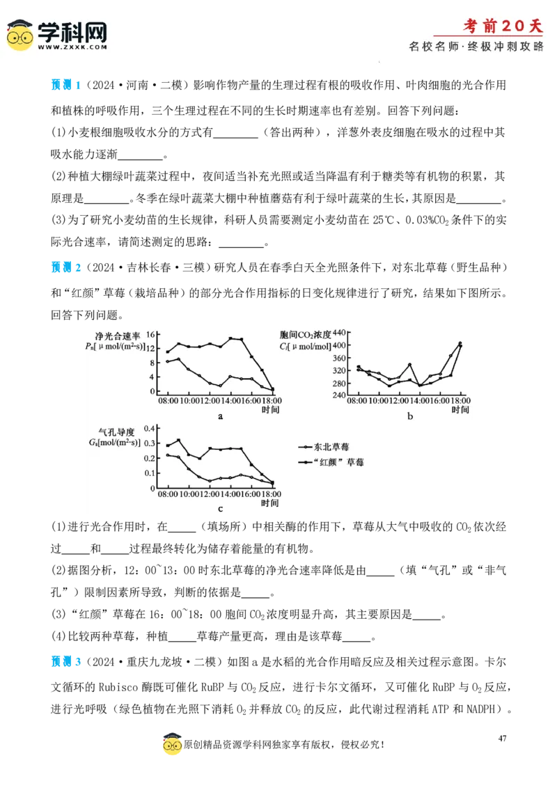 生物（一）-2024年高考考前20天终极冲刺攻略_2024高考押题卷_62024学科网全系列_21学科网高考考前终极攻略_生物-2024年高考考前20天终极冲刺攻略