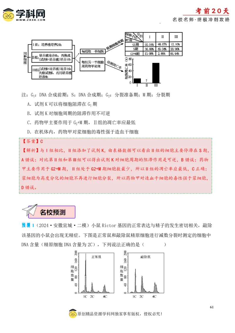 生物（一）-2024年高考考前20天终极冲刺攻略_2024高考押题卷_62024学科网全系列_21学科网高考考前终极攻略_生物-2024年高考考前20天终极冲刺攻略
