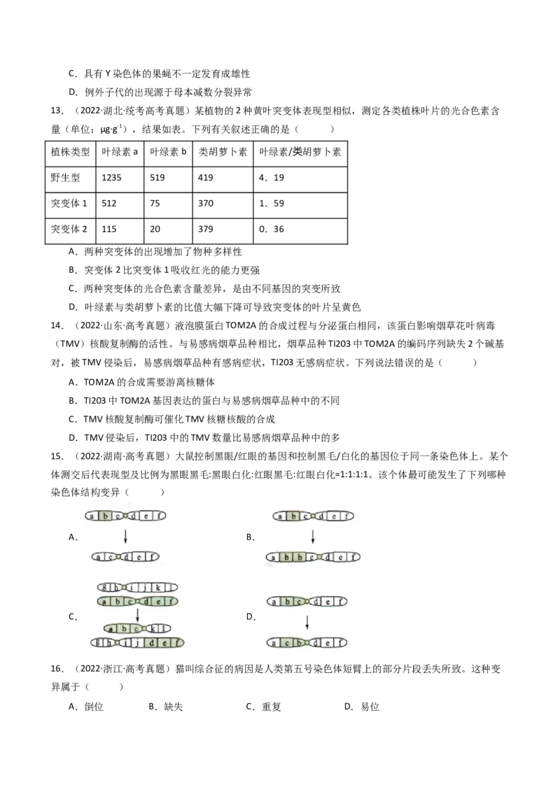 专题14变异、育种与进化（原卷卷）_近10年高考真题汇编（必刷）_十年（2014-2024）高考生物真题分项汇编（全国通用）_十年（2014-2023）高考生物真题分项汇编（全国通用）