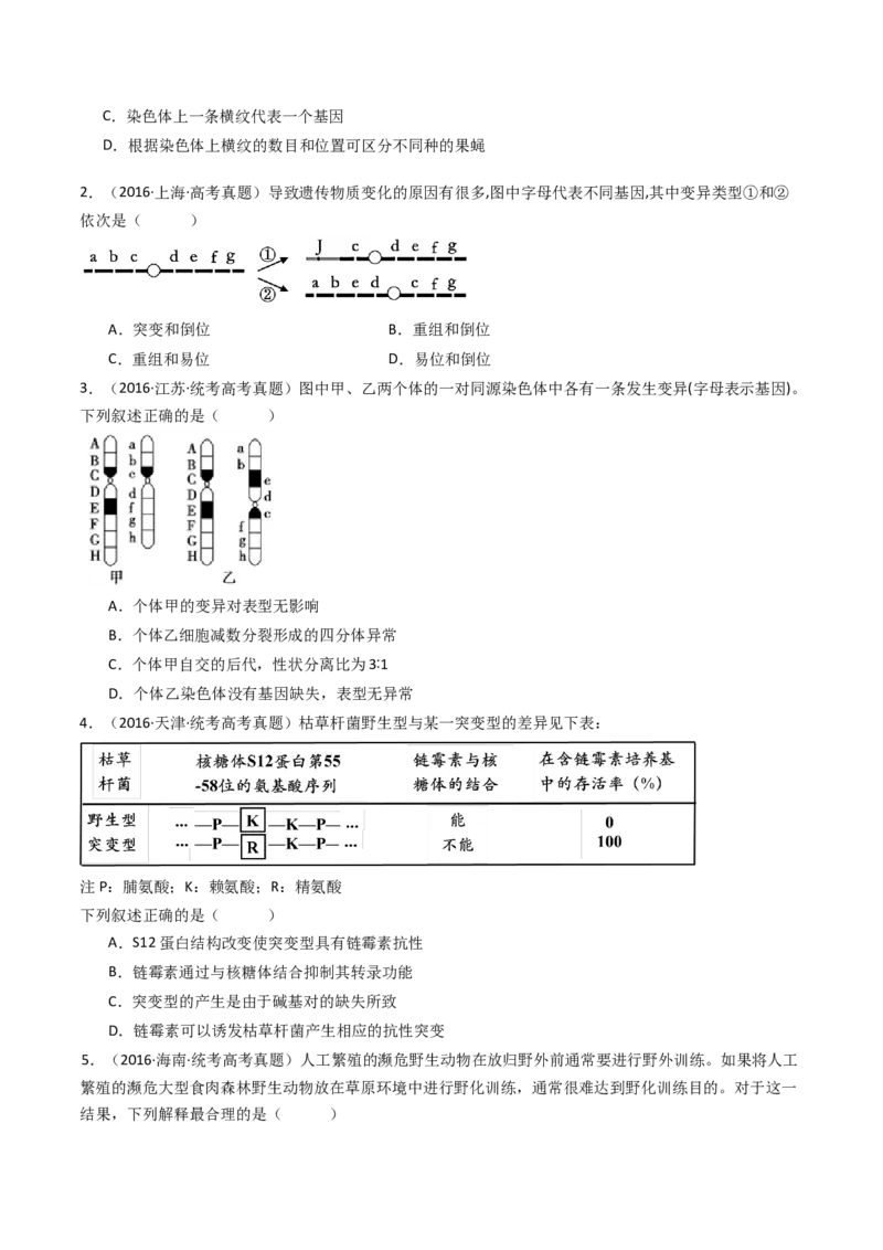 专题14变异、育种与进化（原卷卷）_近10年高考真题汇编（必刷）_十年（2014-2024）高考生物真题分项汇编（全国通用）_十年（2014-2023）高考生物真题分项汇编（全国通用）