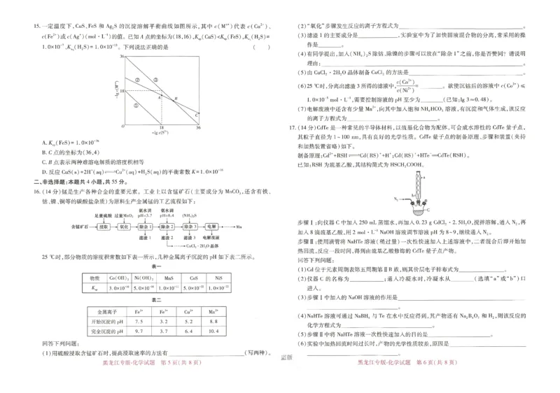王后雄高考押题预测卷2024黑龙江专版-化学_2024高考押题卷_22024王hou雄_16王后雄押题_2024年王后雄高考押题预测卷（黑龙江专版）