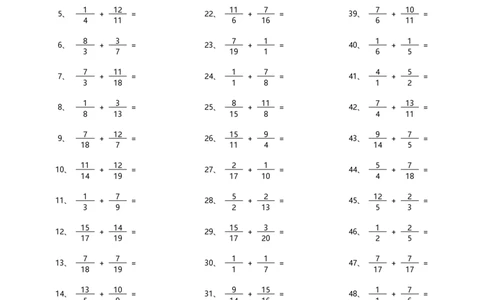 分数加法第21-50篇_编码0121-6年级数学口算计算_口算题（适合5年级）_分数-加法（200篇）_（分数）加法高级（100篇）