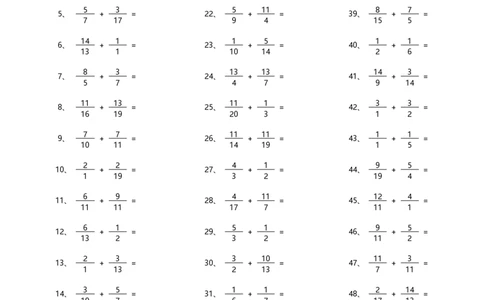 分数加法第21-50篇_编码0121-6年级数学口算计算_口算题（适合5年级）_分数-加法（200篇）_（分数）加法高级（100篇）